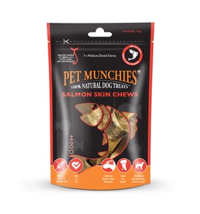 Натуральні ласощі для собак зі 100% шкіри лосося Pet Munchies Medium Salmon Skin Chews 90 г